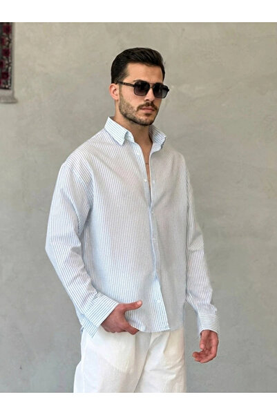 Butik Men's Pinstripe Seersucker Fabric Comfortable Fit Shirt