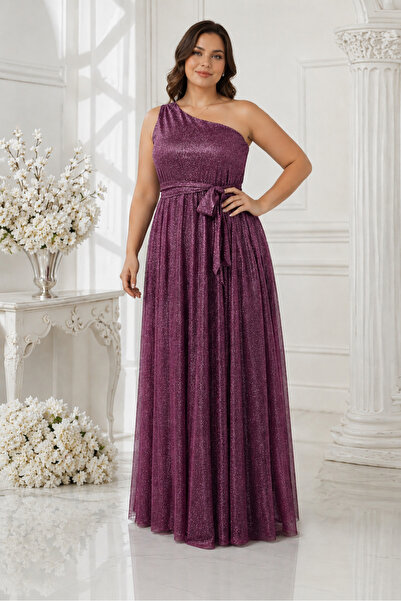 IŞILTI Rochie de seară elegantă, mov, maxi, cu un singur umăr, cu detalii cu ...