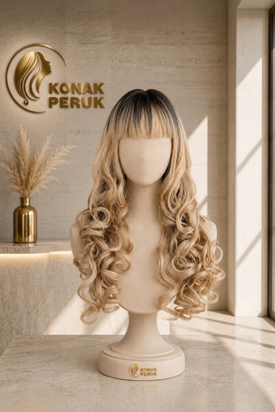 KONAK PERUK Dalgalı Perçemli Uzun Fiber Sentetik Peruk - Siyah / Balköpüğü Om...