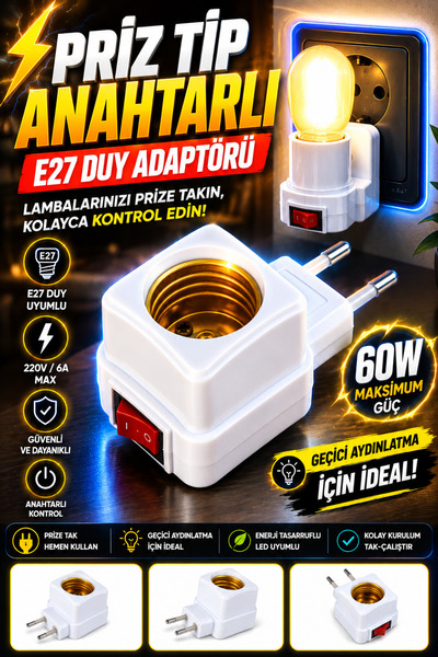 nelerbulurum YÜKSEK KALİTELİ FİŞLİ AÇMA KAPAMA ANAHTARLI E27 AMPUL DUY