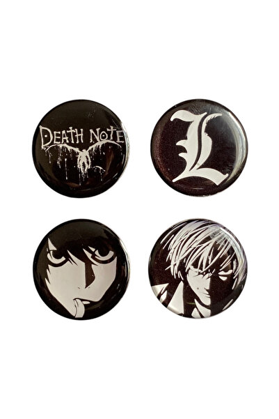 Anime Death Note Temalı 4'lü Parlak Baskılı Metal Rozet Seti