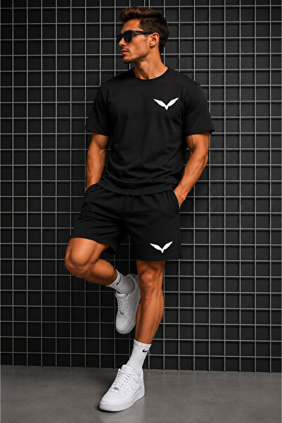 FECCY Unisex Kanat Baskılı Oversize Şort T-shirt Takım