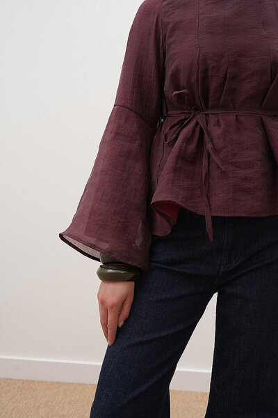 ZÜLAYS Blouse with Flounced Sleeves, Plum Color