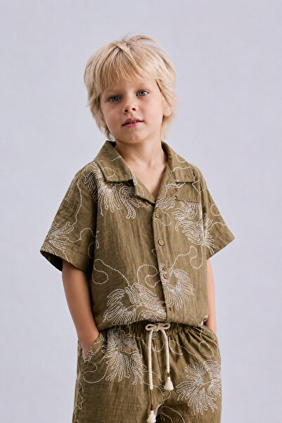 Tifina Kids Set 2 piese pentru băieți, cămașă și pantaloni scurți din muselin...