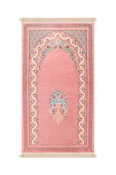 Bursa İpek Pembe Sarmaşık Desen Kabartmalı Özel Dokuma Seccade