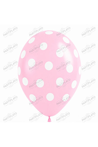 HBK Balon 11 İnç Puantiye Baskılı Pembe Lateks Balon (100'lü Paket)