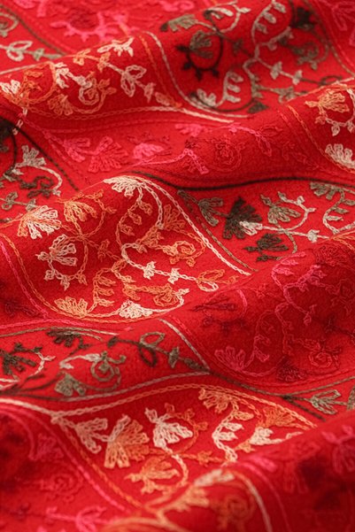 Bursa İpek Red Embroidered Winter Shawl