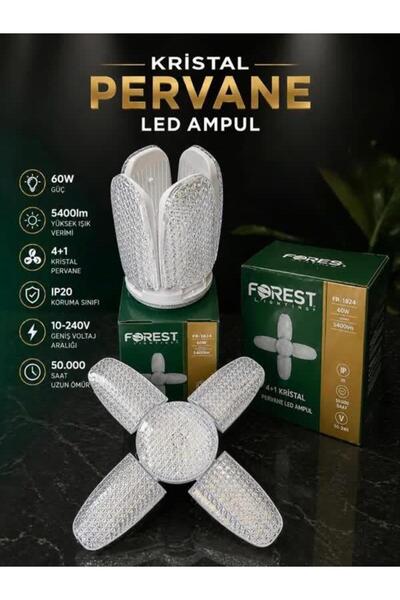 Forest 60W 4+1 Kristal Pervane Led Ampul E27 Beyaz Işık