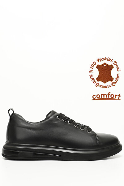 GÖNDERİ(R) Black Gön Genuine Leather Men's Lace-Up Casual Sneaker 01855