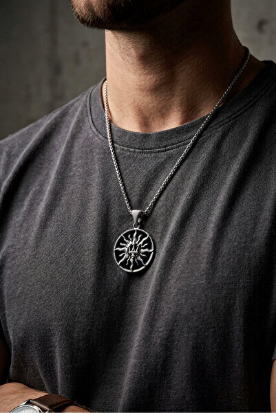 Begondio Sun God with Spear Handcrafted Stainless Steel Chain Men's Necklace