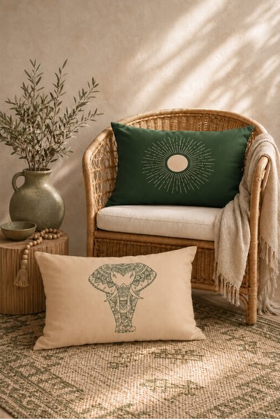Belle Benoit Modern Green Beige 6-Piece Double Sided Printed Rectangular 30x50 and 43x43 Square Throw Pillow Cover Set