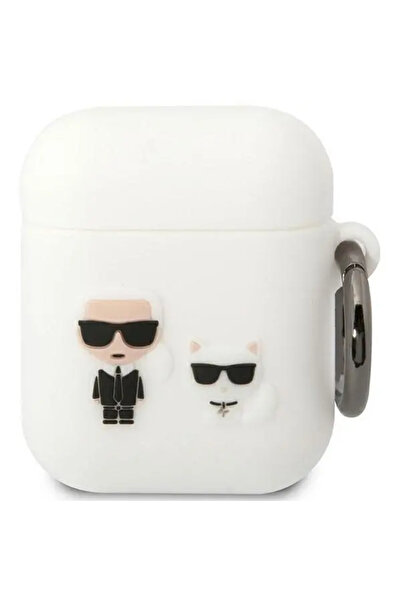 Karl Lagerfeld Phone case for Airpods 1/2, and Choupette, Silicone, White