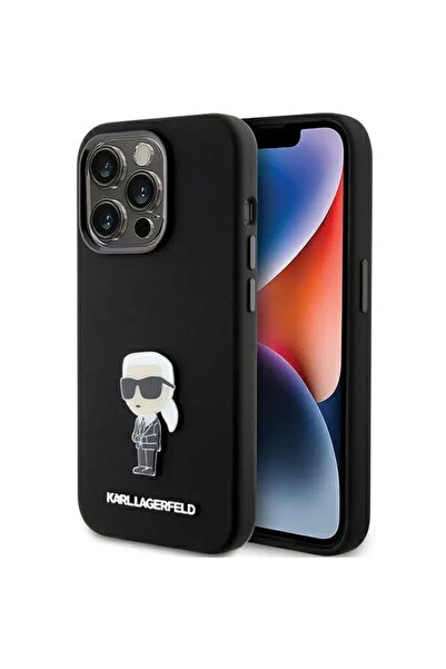 Karl Lagerfeld Silicone Ikonik Metal Pin case for iPhone 15 Pro - black