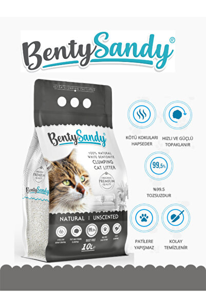BentySandy Naturel Kokusuz Topaklanan Ince Taneli Kedi Kumu 10 Lt