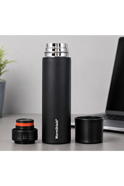 WarmShield Mat Siyah Çift Katmanlı Paslanmaz Çelik Termos Bardak 750 Ml Kahve...