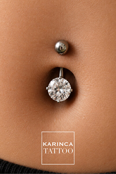Karınca Piercing Elmas Premium Cerrahi Çelik Beyaz Taşlı Göbek Piercing