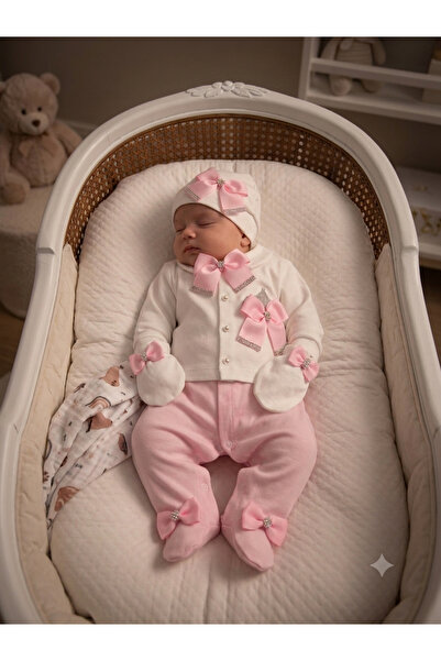 Waffle Baby 0-3 Ay Yenidoğan Hastahane Çıkışlı Kız Bebek Tulumu Seti Eldiven ...
