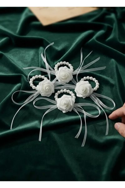 BBTRENDY 10 Adet Gül,İnci Ve Kurdele Detaylı Nedime Bilekliği,Kına,Bride To B...