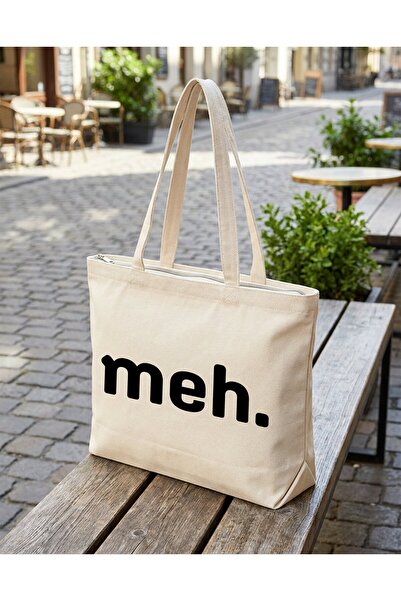 buzagi tasarım ürünleri Meh Zippered Lined Gusseted Canvas Bag 35 X 40 cm