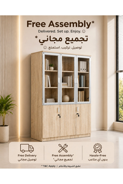TrentonGCC 3 Door Lockable Office Storage Cabinet with Glass Doors – File & D...