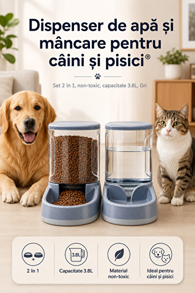 Fish & Paws Dispenser de apa si mancare ® pentru caini si pisici, set 2 in 1,...