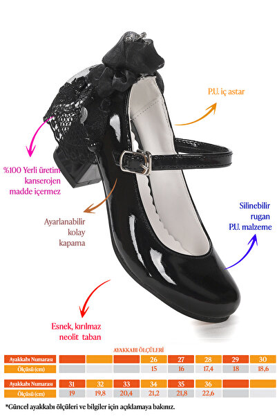 Kiko Kids Cara Rugan Günlük Kız Çocuk 4 Cm Topuklu Abiye Ayakkabı
