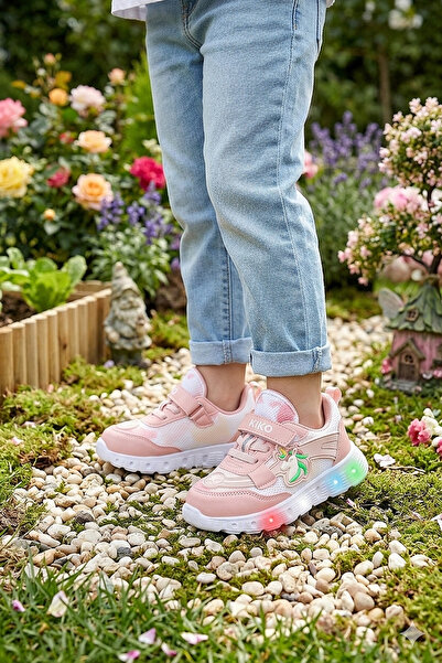 Kiko Kids Puff Cırtlı Işıklı Faylon Taban Kız Bebek Spor Ayakkabı