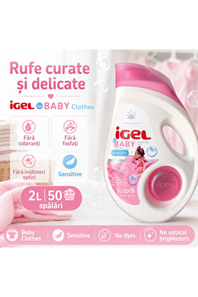 Igel Detergent lichid pentru rufe iGel, 2 L, Baby, 50 spalari, pentru hainute...