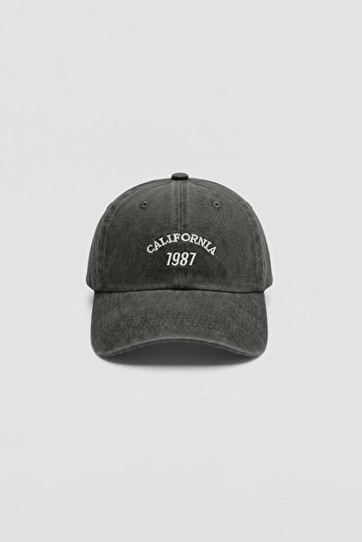 ablukaonline Unisex Vintage Washed California Embroidery Detailed Hat Anthracite