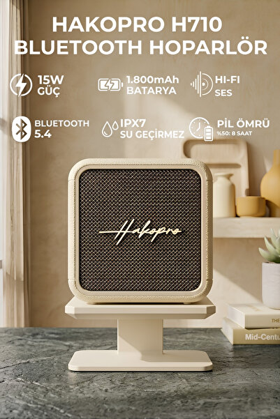 hakopro 15W 1800 mAh Bej Mini Bluetooth Hoparlör Ipx7 H710B