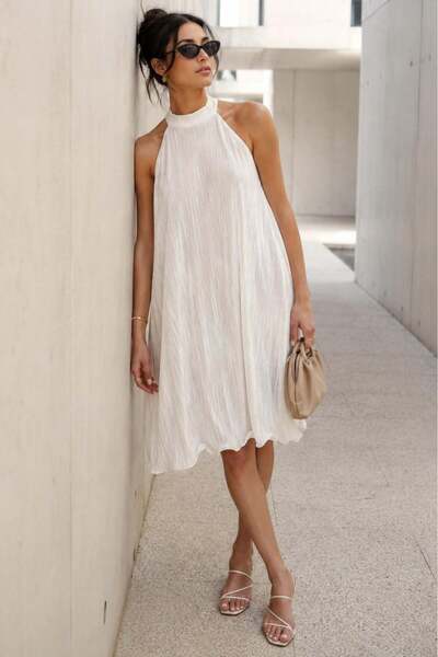 Madmext Steinfarbenes Damenkleid mit Neckholder-Ausschnitt Mg2351