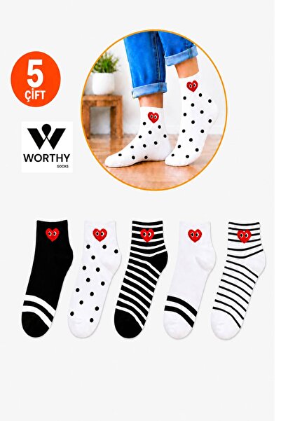 WORTHY SOCKS 5 perechi de șosete cu model cu inimioare și dungi