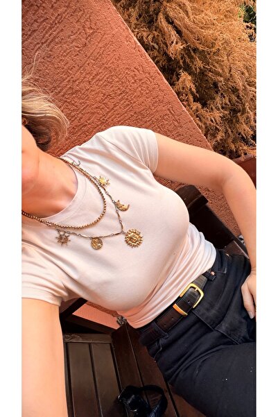 Markiz Takı Marka Eskitme Görünümlü Güneş ve Ay İkili Kolye Seti
