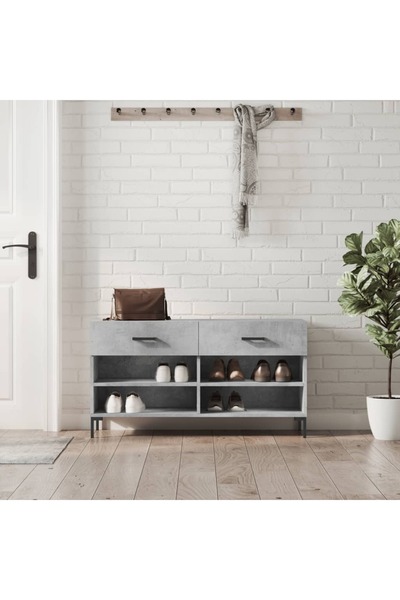 Concept Bancheta pantofar, gri beton, 102x35x55 cm, lemn prelucrat
