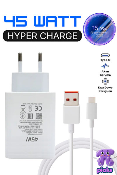Piaks 45 Watt Hızlı Şarj Cihazı Type-C Şarj Aleti Adaptör Kablo Set Tecno Cam...