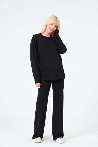BUSA Maternity Side Zipper Long Sleeve High Waist Wide Leg Soft Touch Tracksu...