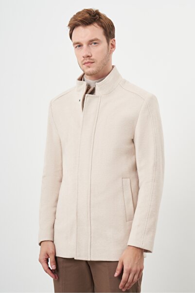 Morven Men's Beige Prominent Collar Stamp Coat