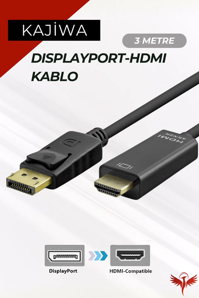 KAJİWA 3 Metre Displayport-hdmı Kablo (DP TO HDMI) 60hz,1440p,2k Monitör-pc G...