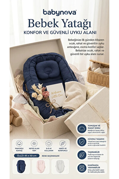babyist • Babynova Taşınabilir Bebek Yatağı - 85x50 cm Pamuksu Dokulu Babynest