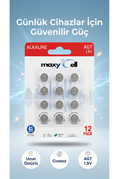 Maxycell 12 adet AG7, LR57, LR927, 395 1,5V Pil Düğme , SR927, SR927W Saat oy...