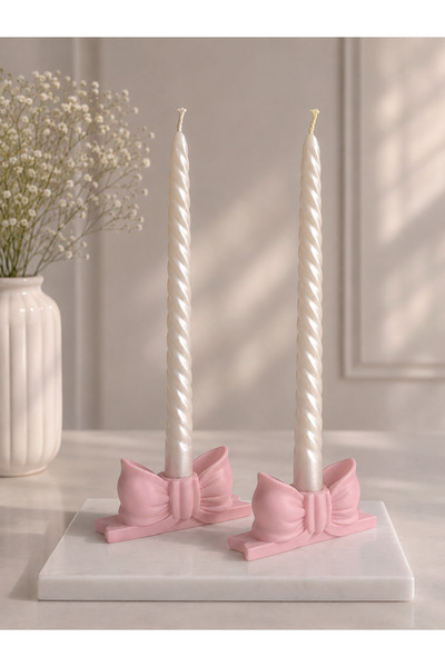 No12 Studio 2li Dekoratif Fiyonk Mumluk - Pembe