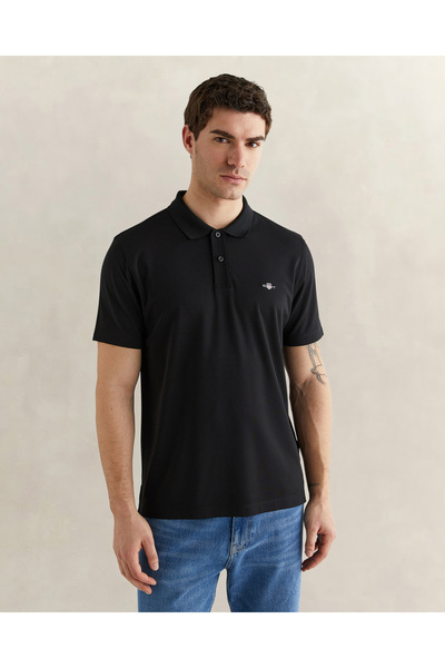 Gant Erkek Siyah Regular Fit Logolu Polo Yaka T-Shirt