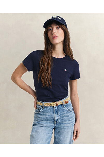 Gant Kadın Lacivert Regular Fit Bisiklet Yaka T-Shirt