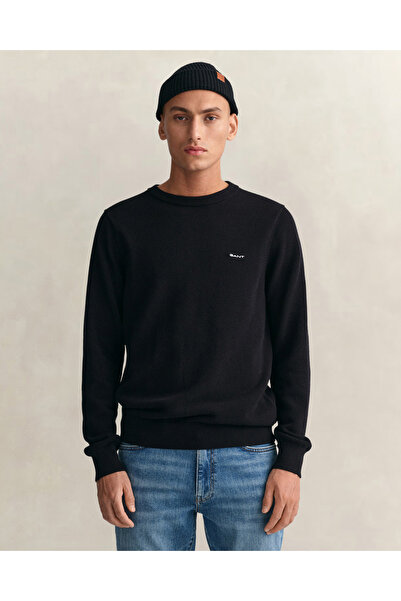 Gant Erkek Siyah Regular Fit Bisiklet Yaka Kazak