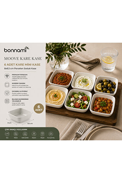 Bonnami 6 Pieces Moove Square Mini Bowl 8X8.5 cm Porcelain Breakfast Sauce Bowl