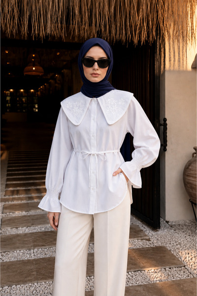 bellura Bebe Yaka Beli Bağlamalı Poplin Gömlek