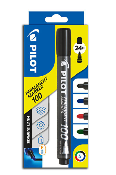 Pilot Marker permanent P100 cu vârf rotund 4,5 mm, set de 4 bucăți