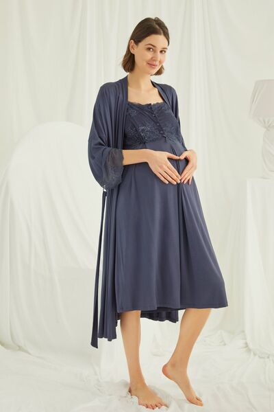 MONAMİSE Lace Front Buttoned Maternity Maternity Dressing Gown Set