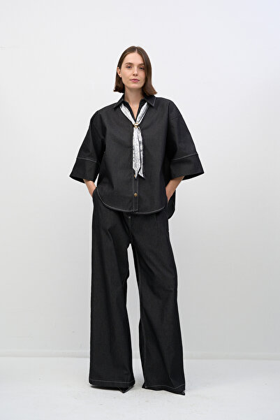 HANIQA Denim Suit with Scarf Accessories