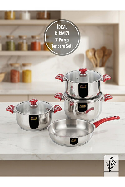 FMS 3+1 Ideal Cookware Set Red |   18/10 Stainless |   Induction Compatible